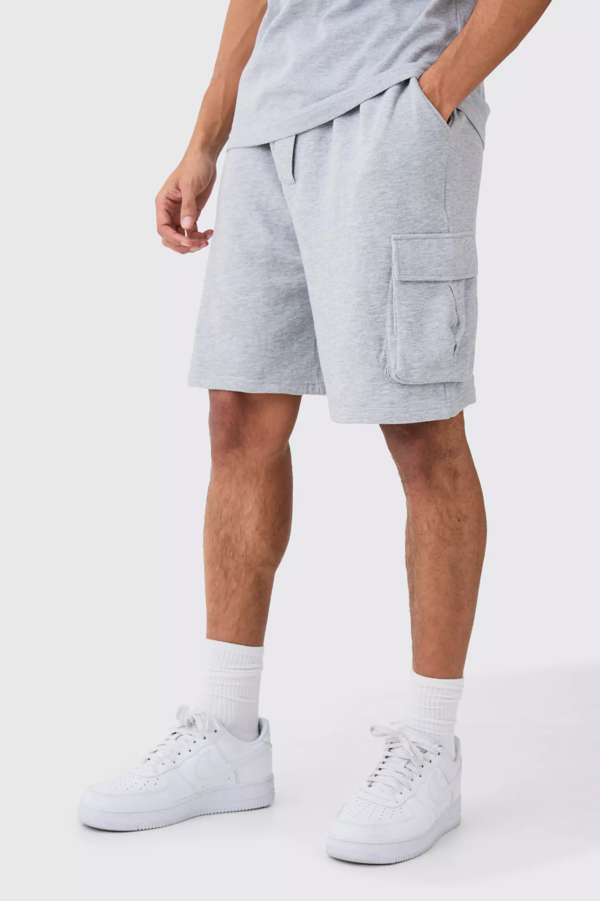 Oversized Drop Crotch Cargo Pocket Jersey Shorts